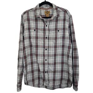 Stapleford Workwear Flannel Shirt Large L Plaid Grey Red‎ Button Down Cotton